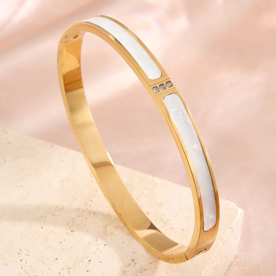 ZAKOL 4pcs Golden Bracelets Set Geometric Square Crystal Zirconia Inlaid Copper Stainless Steel Stackable Bangles Luxury Jewelry