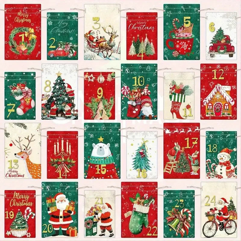 Pack of 24 Advent Calendar for Filling 2026 DIY Self-Fillable Fabric Bag Gift Bags Advent Bags for Christmas Tree Decoration