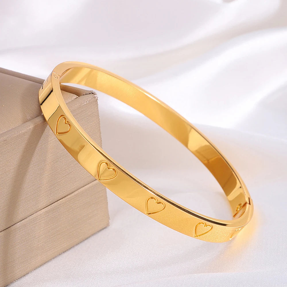 ZAKOL 5/1pcs Shiny Geometric Zirconia Inlaid Stainless Steel Copper Bracelet Set Heart CZ Stackable Bangle Jewelry Gift