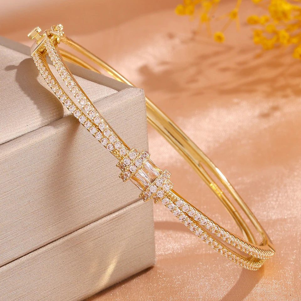 ZAKOL 5/1pcs Buling Buling Zirconia Stainless Steel Copper Stackable Bracelets Fashion Trendy Wrist Jewelry for Women