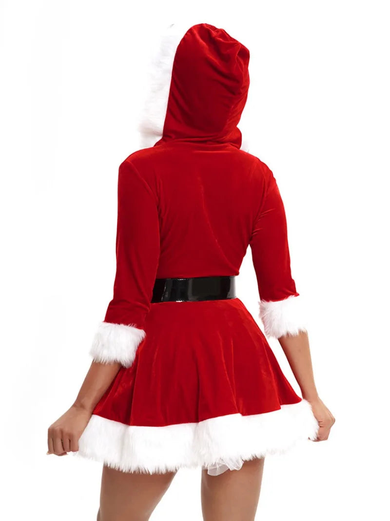 Christmas Party Costume Christmas Cosplay Dress with Black Belt
