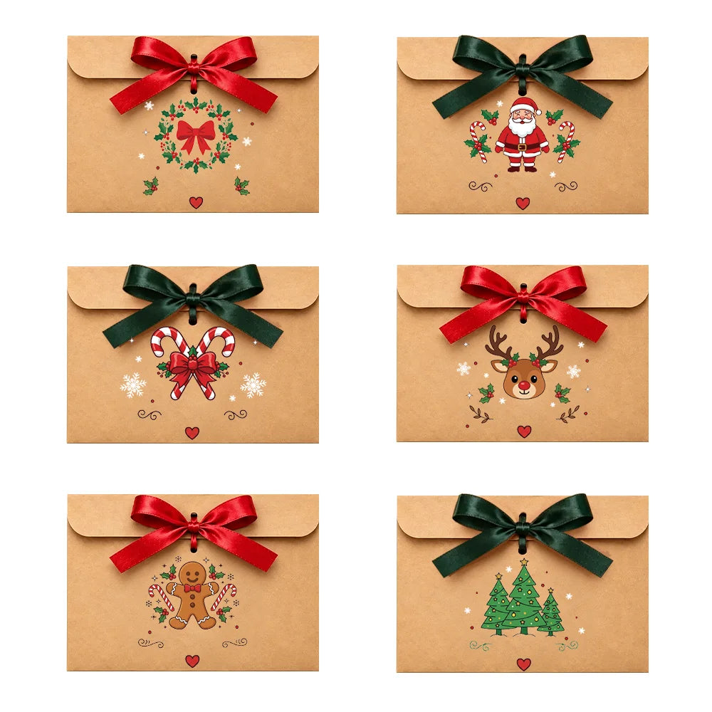 12 Snowman/Santa Kraft Money Voucher Envelopes with Ribbon, Christmas Stocking Stuffers, Christmas Gifts for Kids/Family/Friends