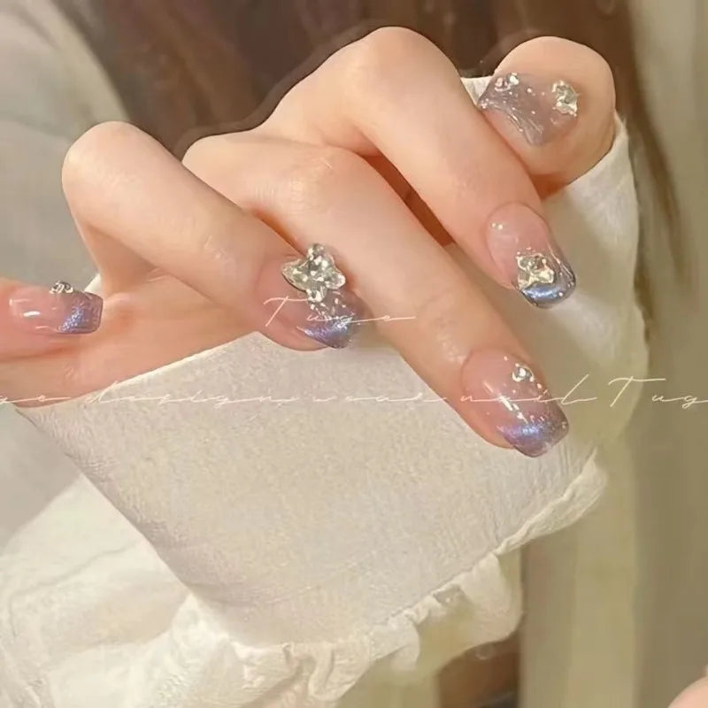 10pcs Handmade Sweet Self-adhesive Fake Nails Summer Press on Nails Acrylic for Girls 2025 Cute Decorated False Nails with Glue