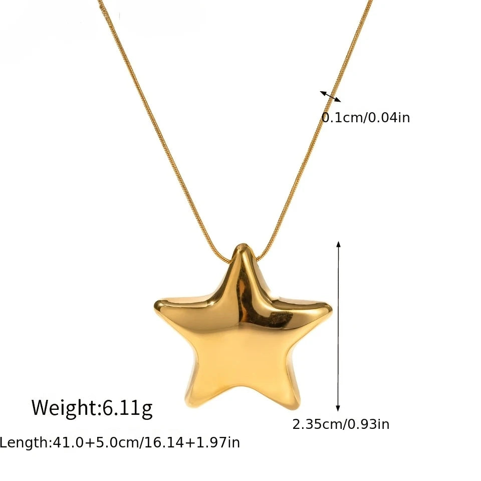 ZAKOL New Star Shaped Pendant Hanging Stainless Steel Necklace for Women Trendy Daily Versatile Jewelry