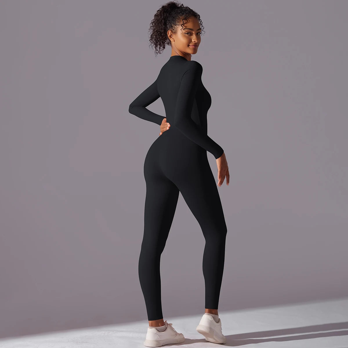 Women Zipper Yoga Jumpsuit Nude Long Sleeve High Intensity Workout One Piece Leotard Fitness Dance Gym Aerial Yoga Jumpsuit