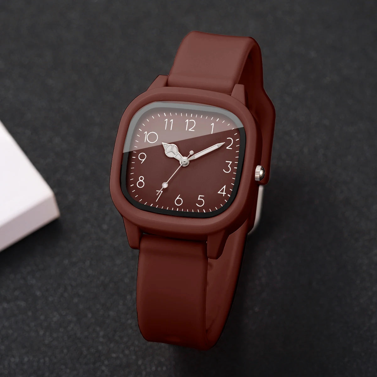 2PCS Fashion Square Arabic Dial Women Quartz Watch Set Silicone Strap Ladies Dress Wristwatches Relogio Feminino (Without Box)