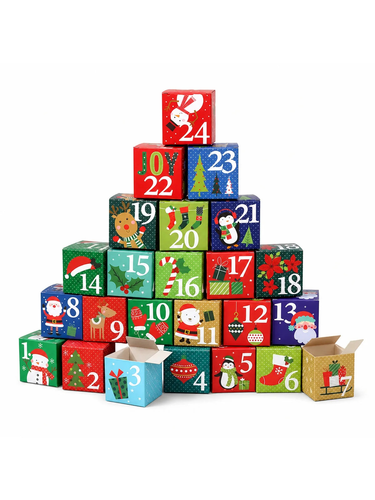 24Pcs Christmas Advent Calendar Empty Boxes, Paper Blind Boxes for Candy, Small Toys, Xmas Tabletop Holiday Decor