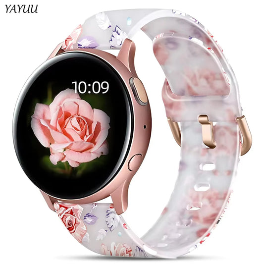 20mm Floral Transparent Soft Silicone Band for Samsung Galaxy Watch (6/5/4 &amp; Classic)