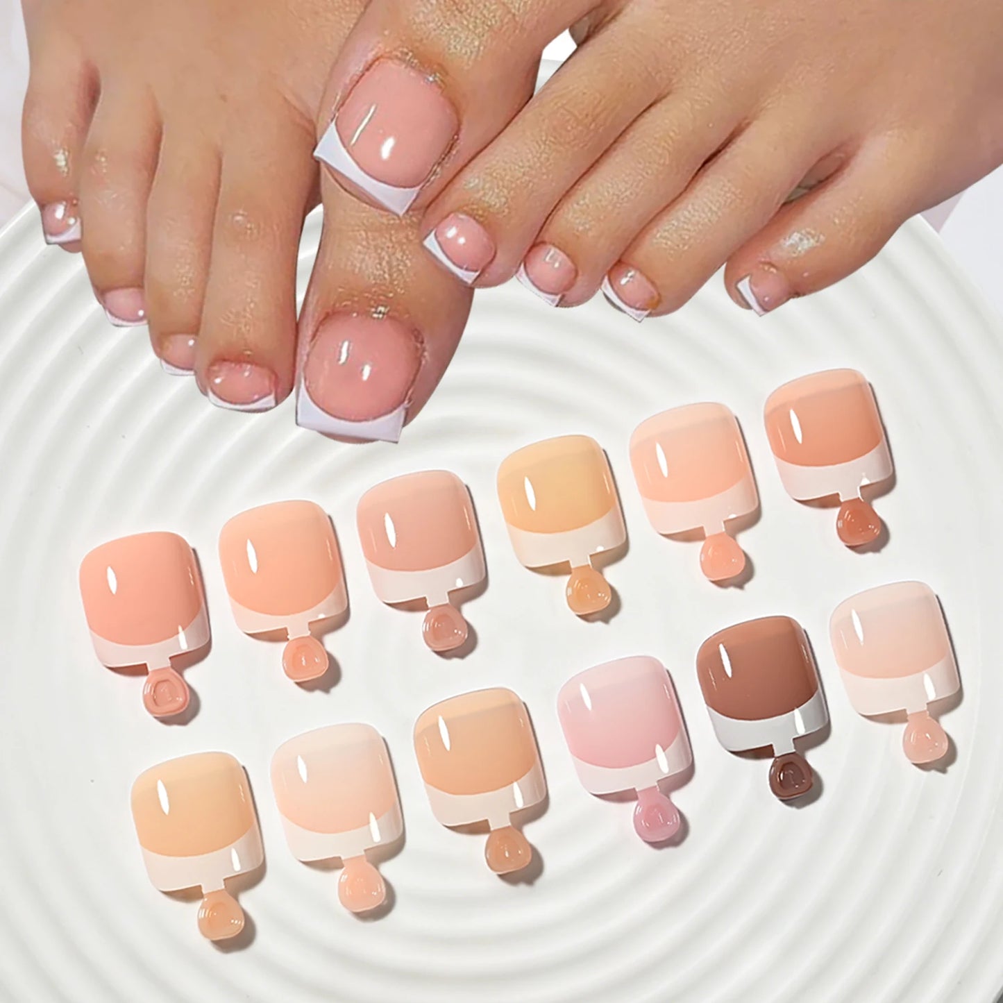 288/120Pcs False Toes Nails French Square Fake Toe Nails Pink/Nude/Brown Feet Nail Tips for Women Artificial Press On Toenails