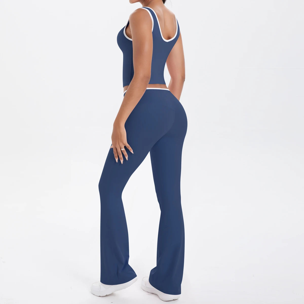 Autumn Women's Yoga Set U-neck Vest High Waist Cross Wide Leg Pants Set Tight Fitting Seamless Elastic Sportswear