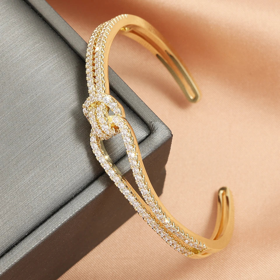 ZAKOL Exquisite Dazzling Full Cubic Zirconia Knot Bracelet Bangles for Women Fashion Adjustable Open Bracelet Jewelry Gift