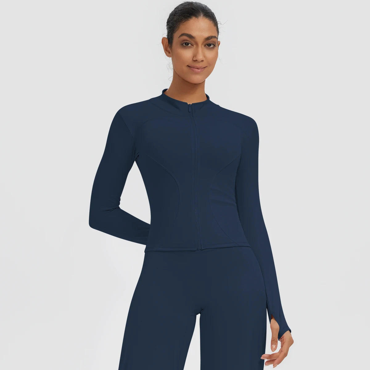 New Women's Stand-Up Collar Yoga Jacket Summer Fitness Sports Solid Color Workout Top Yoga Zipper Long Sleeves Sports Top Coat