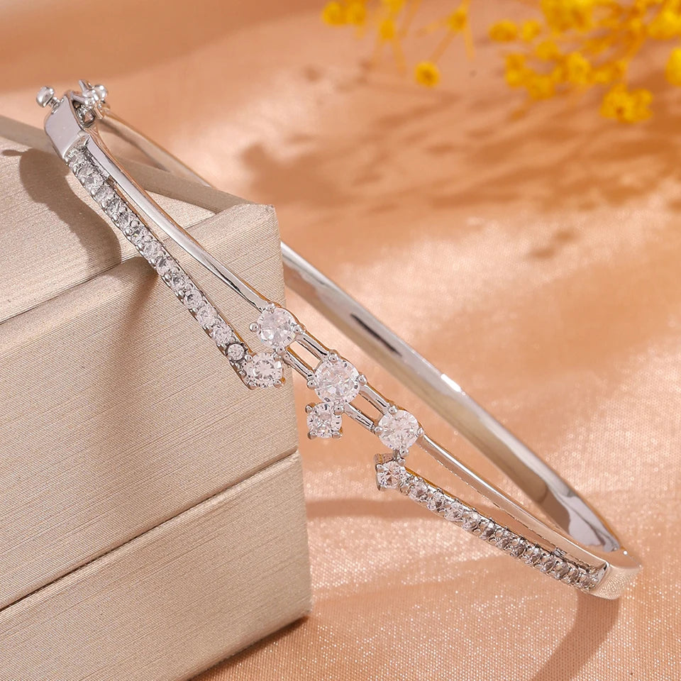 ZAKOL 5/1pcs Buling Buling Zirconia Stainless Steel Copper Stackable Bracelets Fashion Trendy Wrist Jewelry for Women