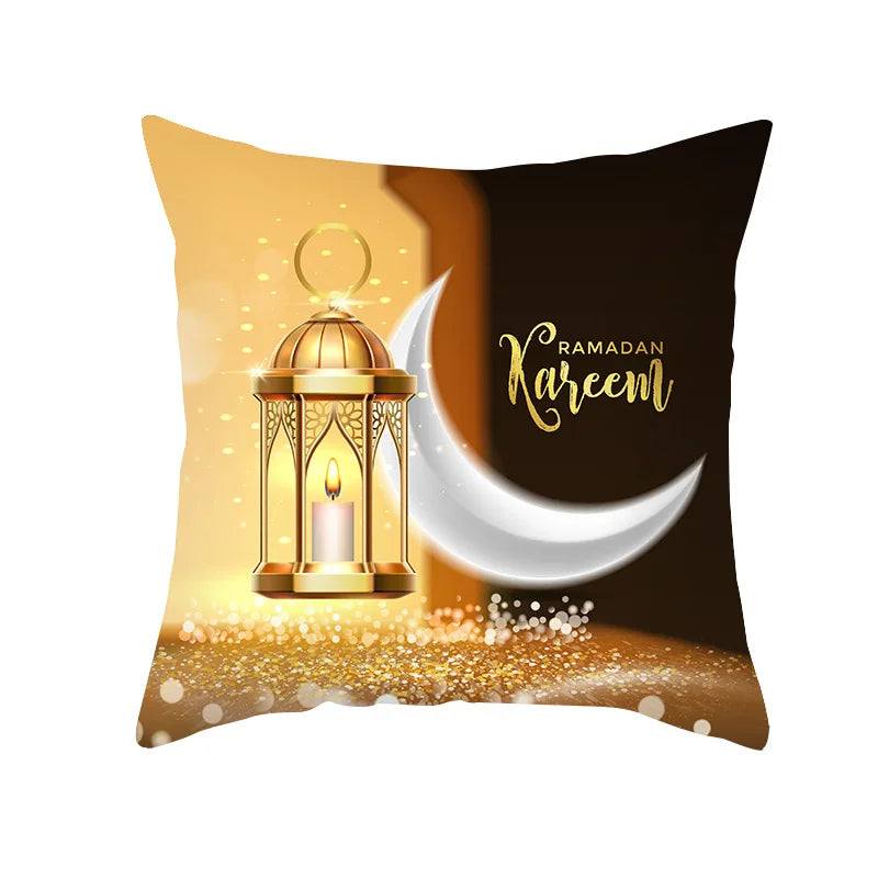 2026 Ramadan Islamic Pillow Cover – Moon & Mosque Design (45×45 cm)