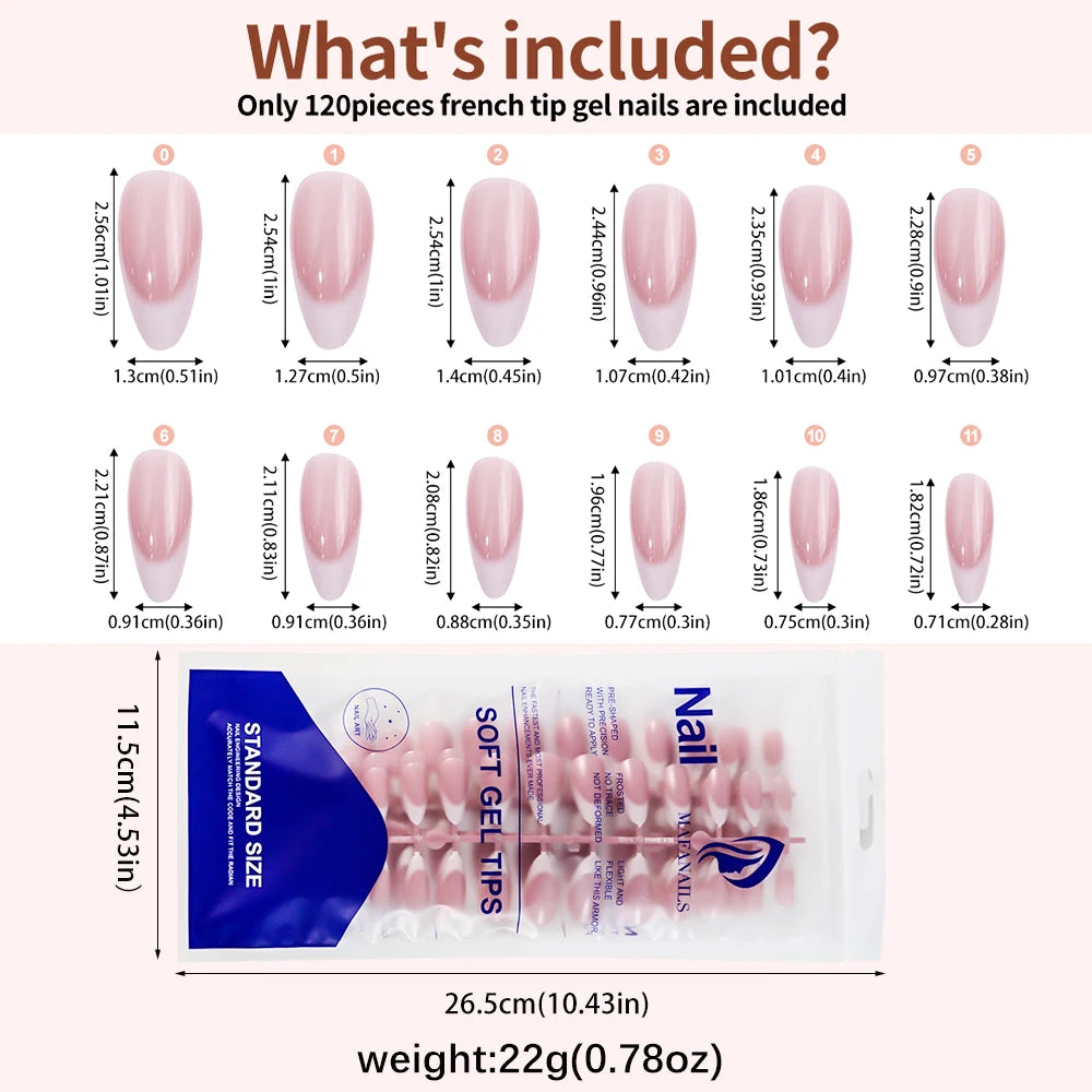 120Pcs Medium French Almond Press On Nails أظافر لاصقة فرنسية لوزية متوسطة – 120 قطعة