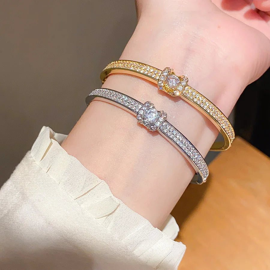 ZAKOL New 18K Gold Color Plated Shiny Cubic Zirconia Bracelets for Women Luxury Sparkling Crystal Versatile Jewelry Gift