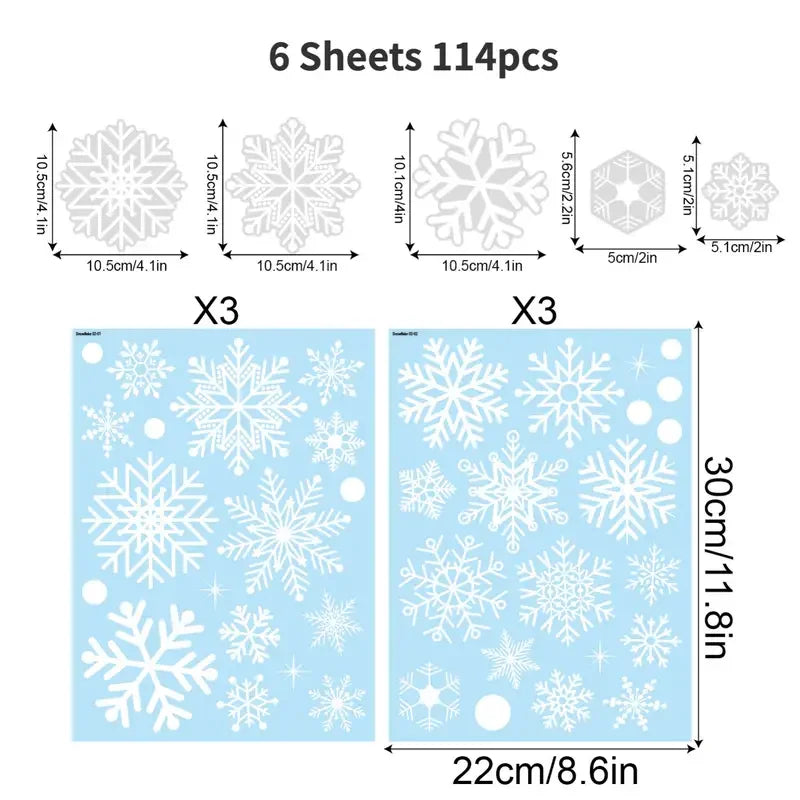 114pcs Snowflake Window Sticker Christmas Decoration Winter Door Window  Decoration White Snowflake  tatic Glass Sticker