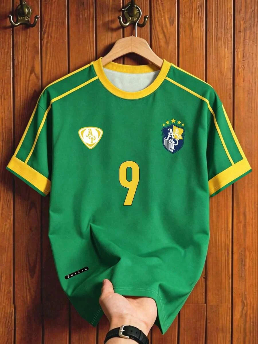 KIDS BRAZIL FOOTBALL T-SHIRT SOCCER JERSEY STRIPE & RETRO PRINT BREATHABLE QUICK DRY TRAINING TEE FAN SPORT TOP MEN WOMEN