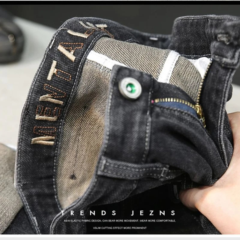 New Arrivals Men's Jeans High-end Brand Embroidery China Casual Slim Boyfriend Pants winter  Autumn Jeans Black Luxury Pants