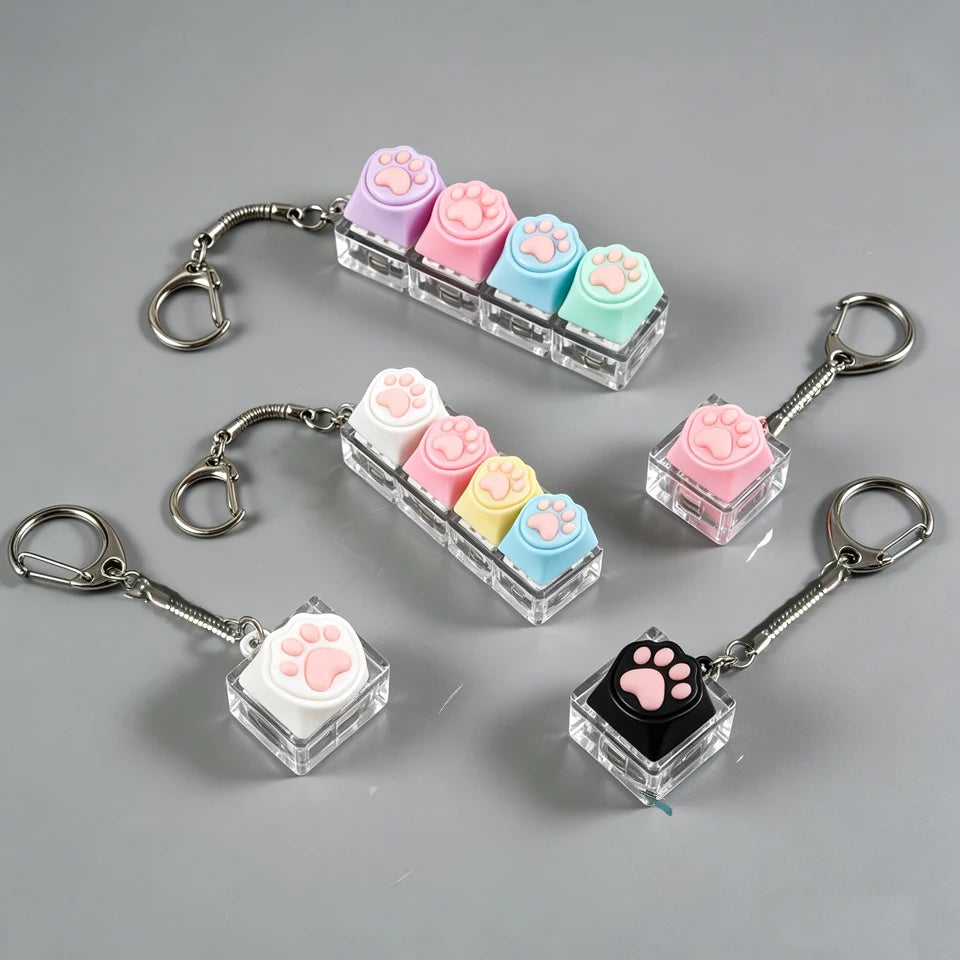 ZAKOL 1/4 Key Silicone Cat Paw Keyboard Keychain LED Light - Stress Anxiety Relief Fidget Toy Creative Backpack Charm Pendant