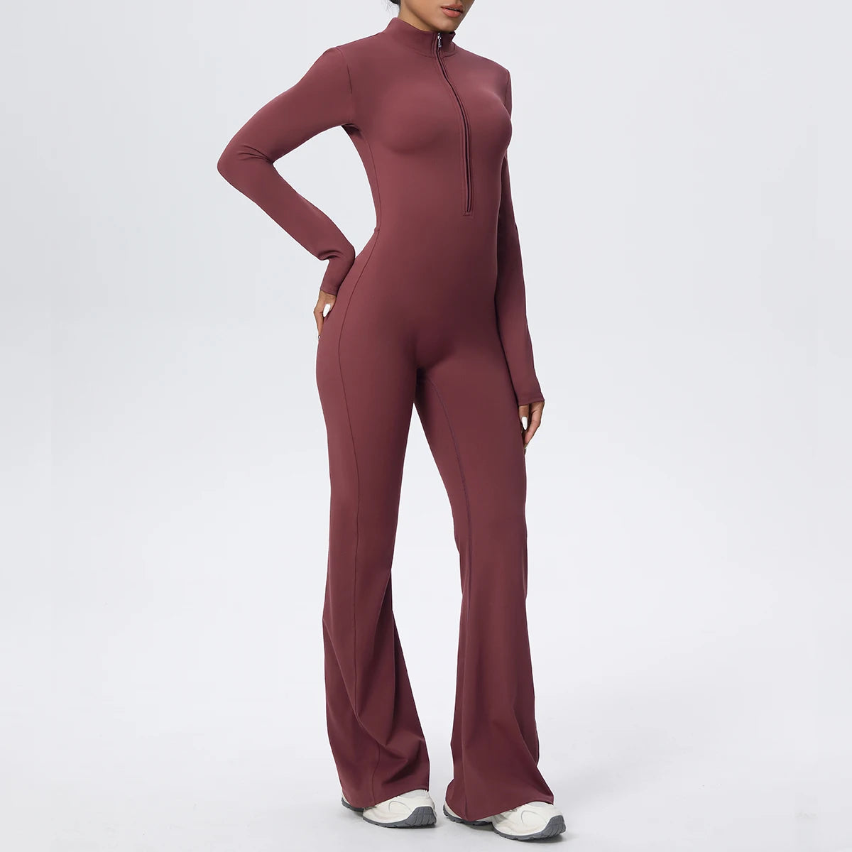 Woman's Fitness Yoga Bodysuit Solid Color Yoga Zipper Long Sleeves Trousers Gym High Strength Exercise Sports Bodysuit Leggings