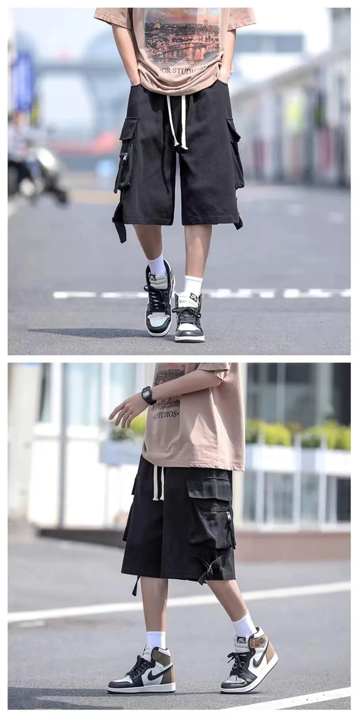 2024 Black Cool Cargo Shorts for Men and Women Couples Thin Loose Dopamine Sports Casual Korean Hip Hop Outwear Shorts Men