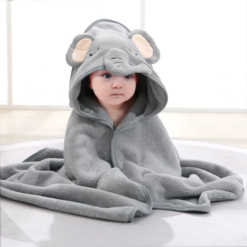 Customized Name Cartoon Animal Baby Bath Towel Soft Newborn Hooded Absorbent Infant Towel with Cap - Baby Shower Gift