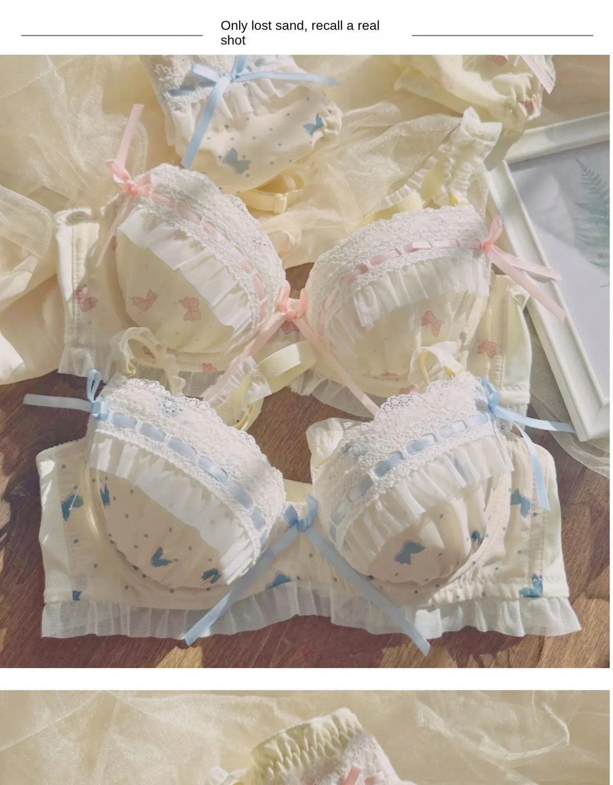 MOYISU Lolita Pure Desire Cute Princess Style Thin Cup Bra Set Printed Cute Bow Bra Comfortable Lace Underwear Goth Underwear