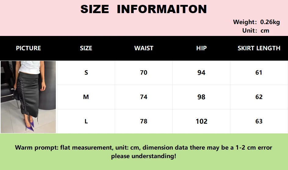 Autumn Vintage Solid Satin Midi Skirts Sexy Lace Up French Black Slim Fit Split Skirts Casual High Waist Female Streetwear