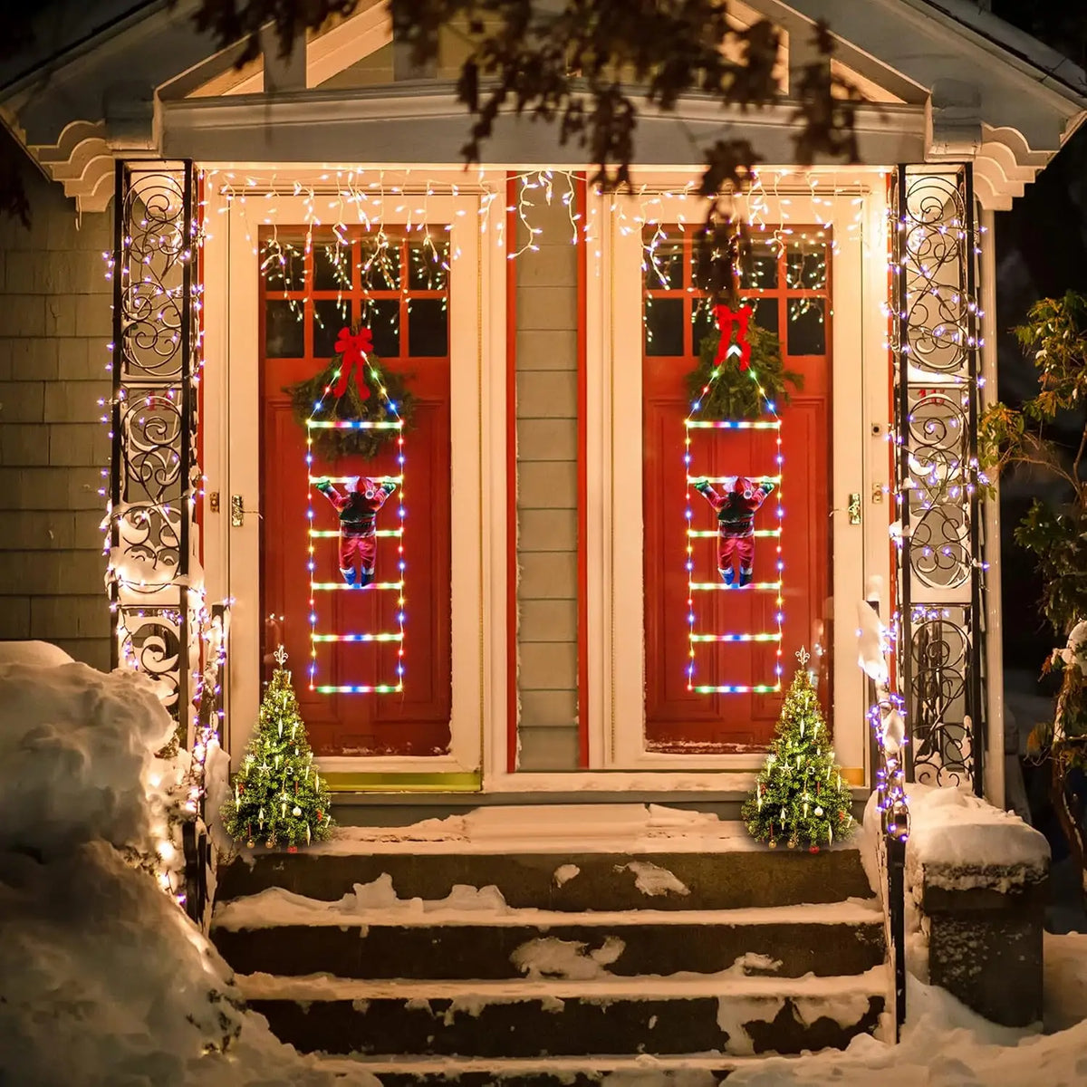 1.7/3m Christmas Decorative Ladder Lights with Santa Claus, Xmas Decorations Light for Indoor Outdoor, Garden Xmas Tree Decor