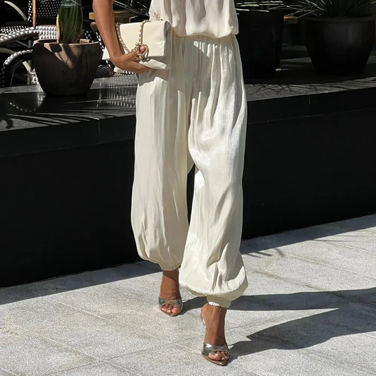 Women's Y2k Summer Casual Loose Shimmering Pleated Draped Trousers Chic Solid Female Pants 2026 Vintage Club Streetwear