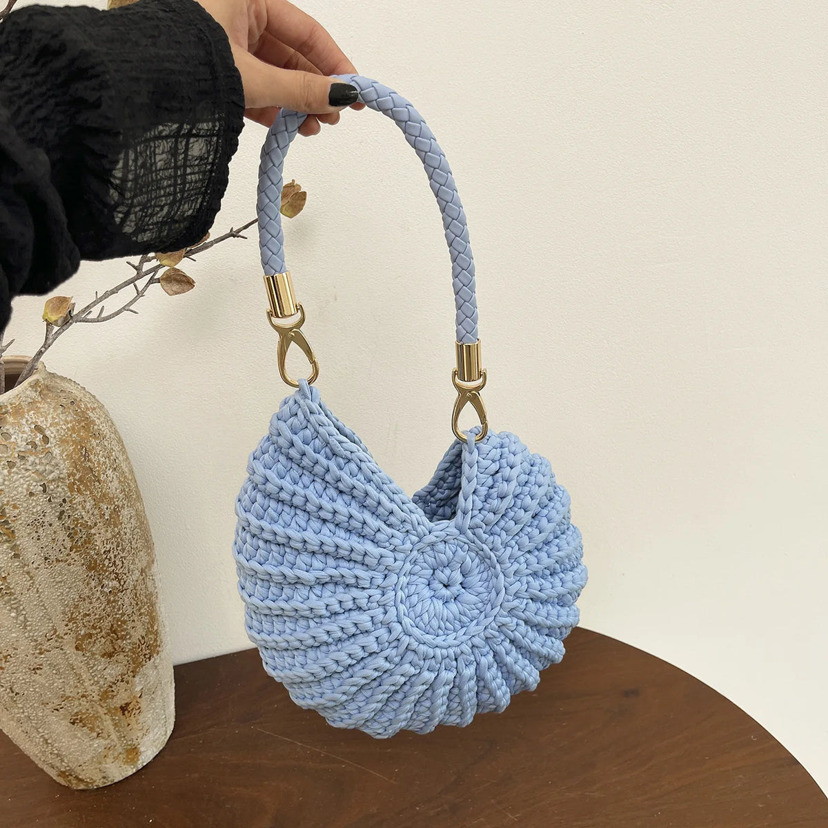 Handcrafted Shell Shaped Crossbody Bag Women's Beach Style Handbag City Simple Cotton Liner Soft round Shape Double Shoulder ...