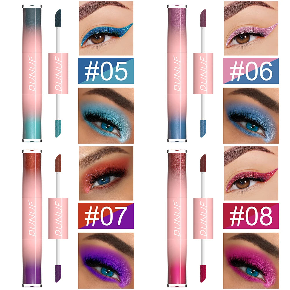Double-head Punk Metallic Liquid Eyeshadow Stick Dark Glitter Matte Sequins Bicolor Shimmer Eyes Makeup Cream Pencil Waterproof