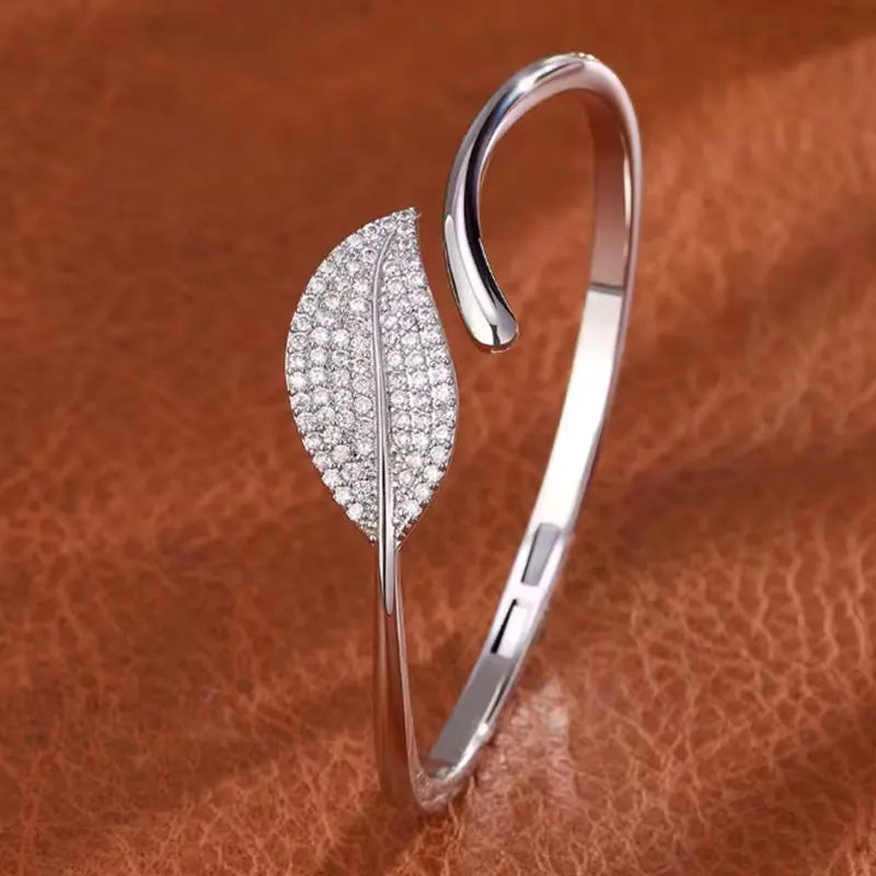 ZAKOL Buling Micro Inlaid Zircon Leaves Open Bracelet Fashion Dubai Gold and Silver Color Bridal Jewelry for Women Wedding Acces