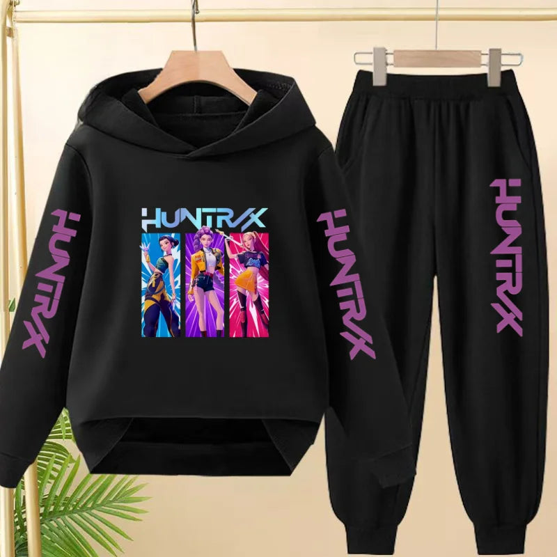 Kids Hot-selling Hoodie Golden Korean Wave Girl Group Cartoon Sweatshirts+Pants Boys Girls Toddler Sports Top 3-12Yrs Casual Set