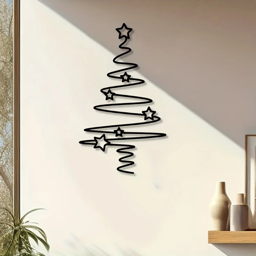 Elegant Black Metal Christmas Tree Wall Art - Perfect for Indoor & Outdoor Use in Living Room, Courtyard, Christmas Decorations