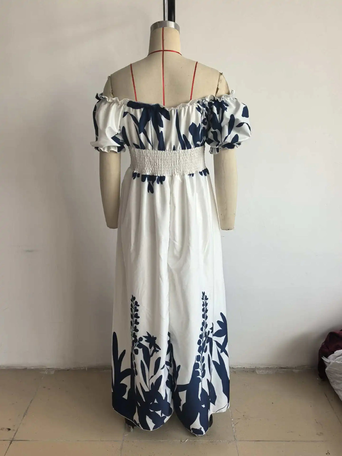 BKLD Women Clothing Summer Floral Print Dress Short Sleeve Square Collar Beach Holiday Outfits Waist Ruched Long Dresses Party