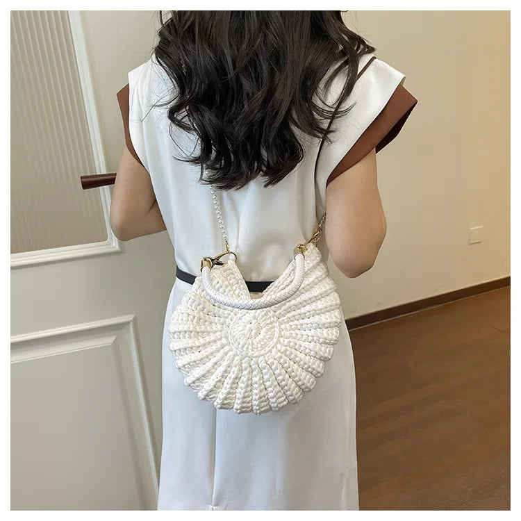 Handcrafted Shell Shaped Crossbody Bag Women's Beach Style Handbag City Simple Cotton Liner Soft round Shape Double Shoulder ...