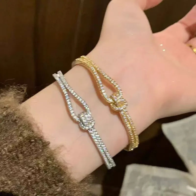 ZAKOL Exquisite Dazzling Full Cubic Zirconia Knot Bracelet Bangles for Women Fashion Adjustable Open Bracelet Jewelry Gift