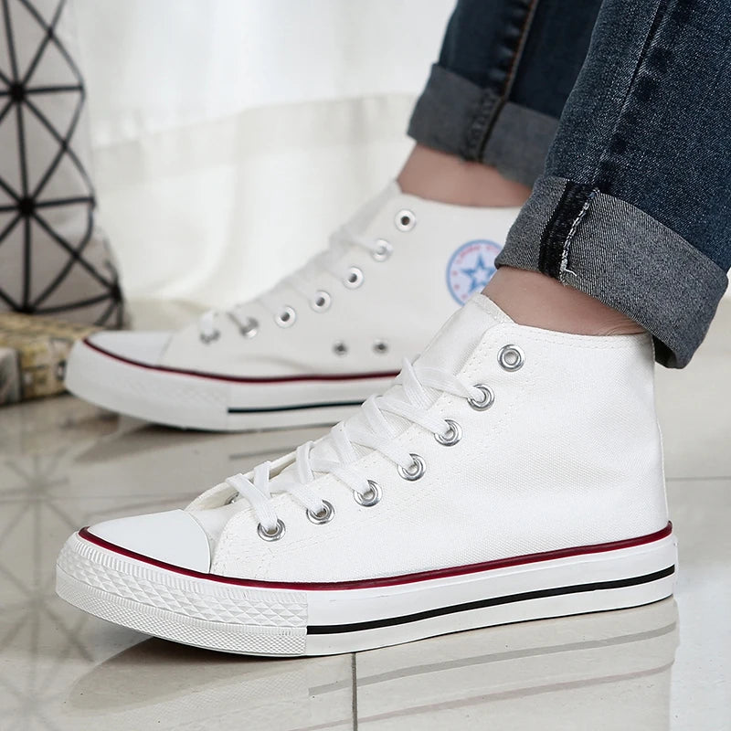 Men’s High-Top Canvas Sneakers – Lace-Up Flat Sole Shoes (A18-B6638)