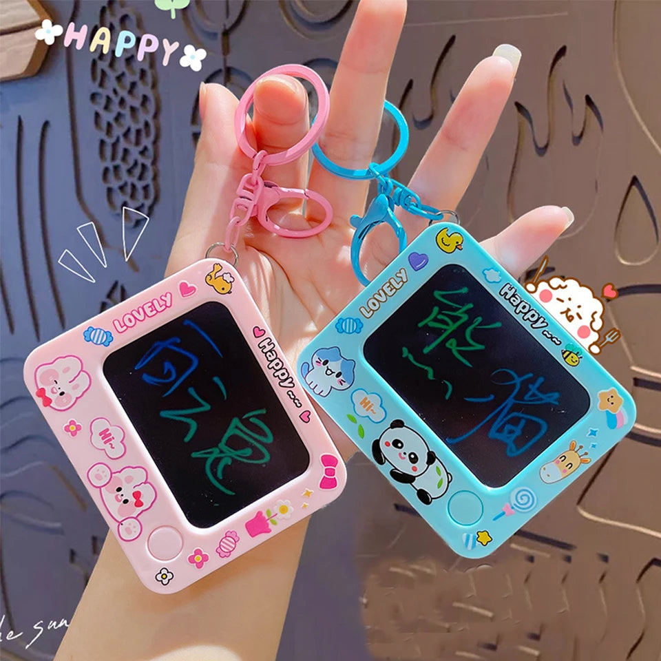 ZAKOL Blue/Pink/Yellow Creative Mini Graffiti Board Keychain One-click Clearing DIY Painting Keyring Cartoon bag Pendant Gift