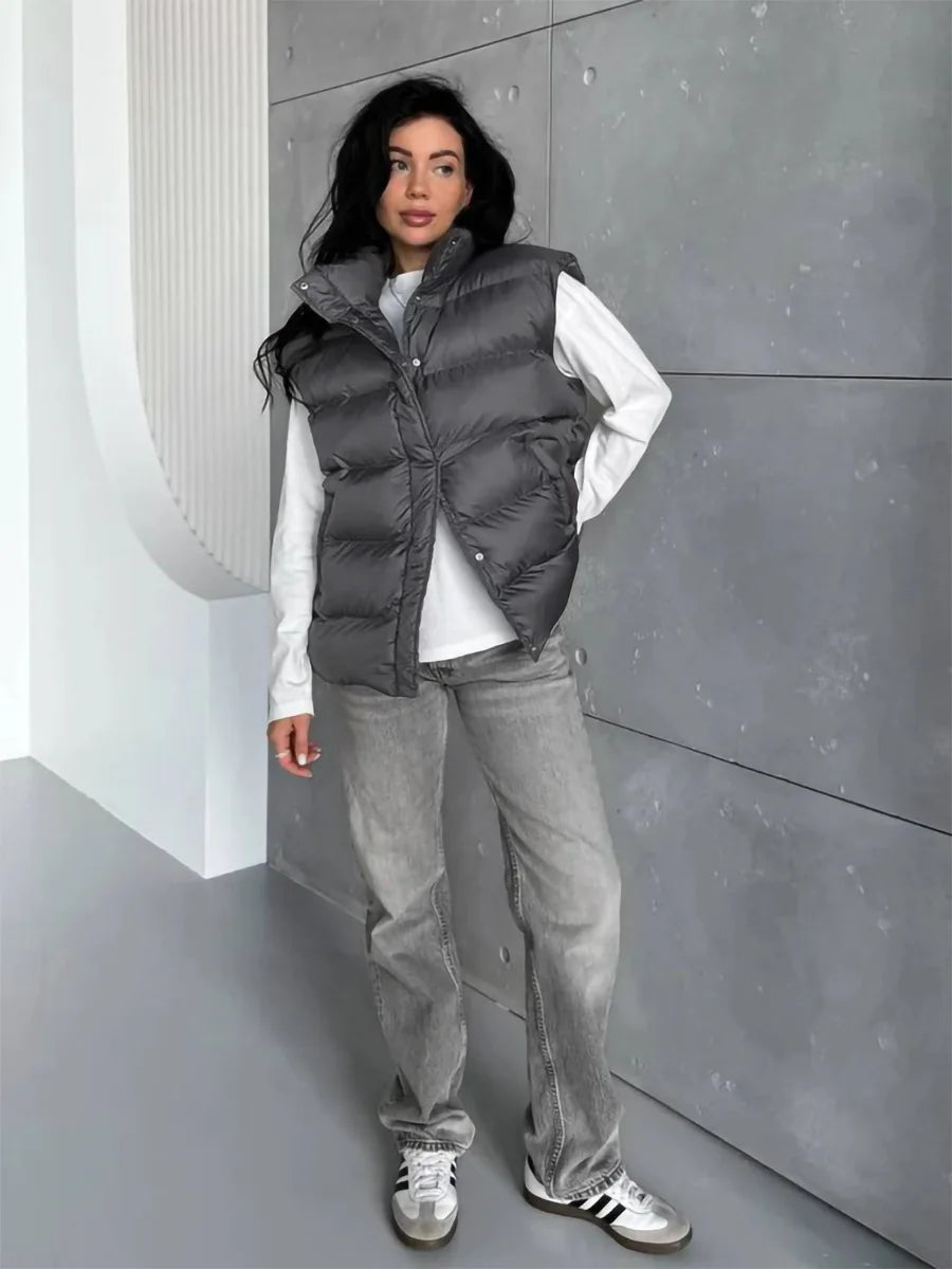 BKLD Cotton Padded Vest 2026 Autumn And Winter New Lightweight Stand Collar Warm Jackets Solid Color Sleeveless Women Coats