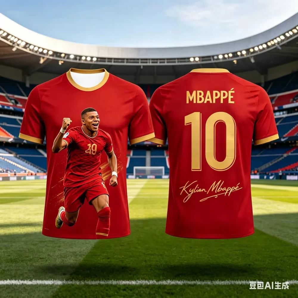 Mbapp Summer 3D Printed Soccer T Shirt Family Set for Adults Kids Quick Dry for Outdoor Sports Fitness Training Daily Casual