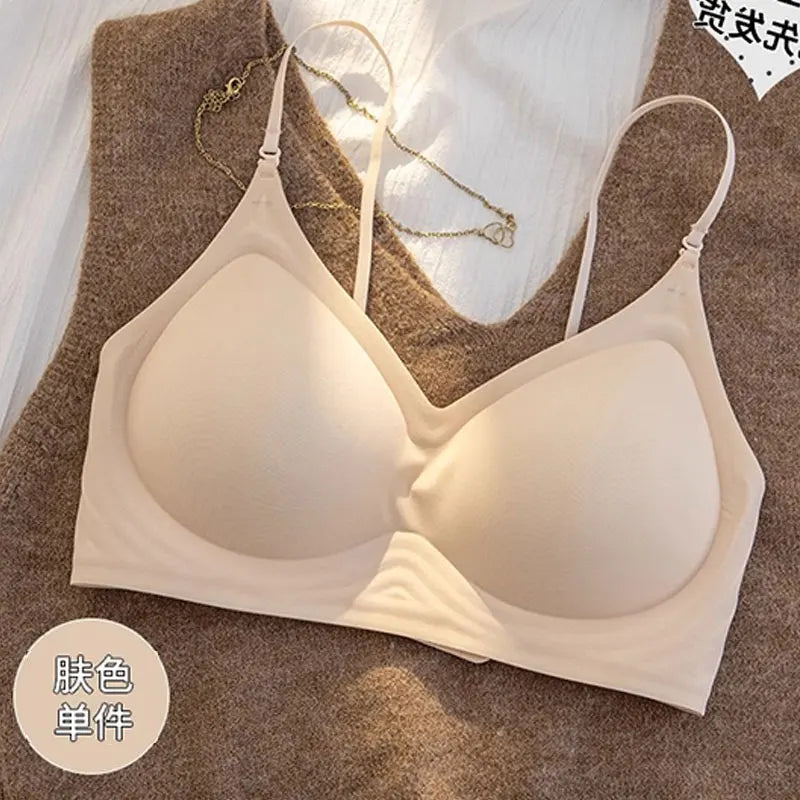 セクシー Bralette Small Chest Gathering Seamless Thin Straps Backless Wirefree Comfort Fixed Cup Lingerie Invisible Support Women US