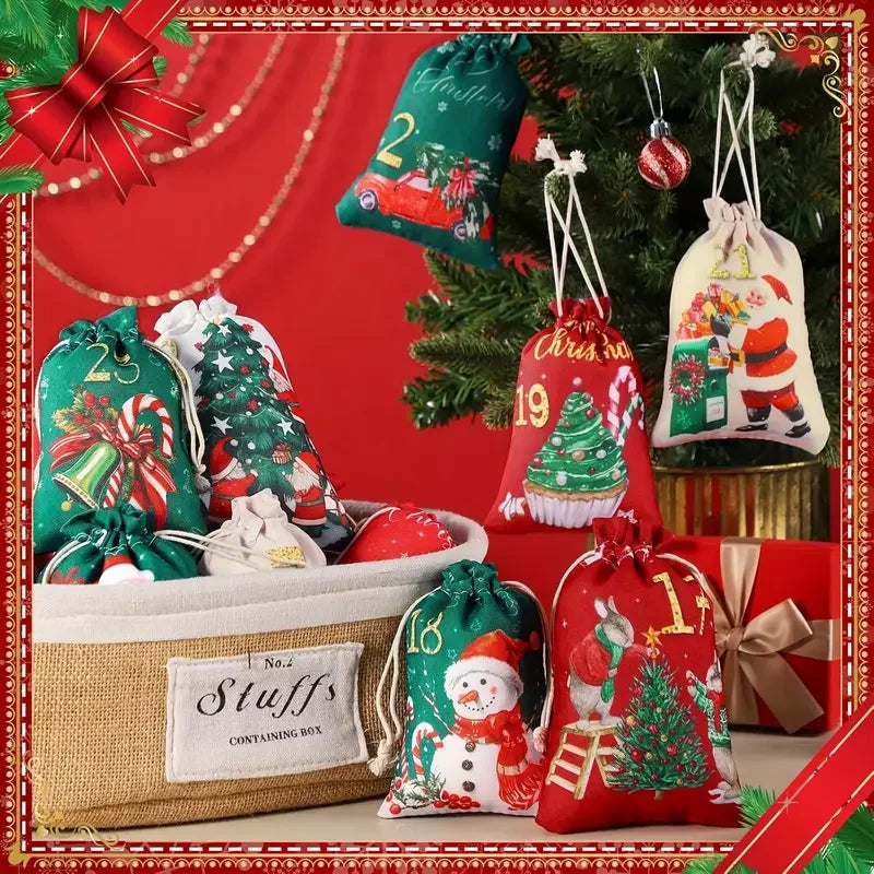 Pack of 24 Advent Calendar for Filling 2026 DIY Self-Fillable Fabric Bag Gift Bags Advent Bags for Christmas Tree Decoration