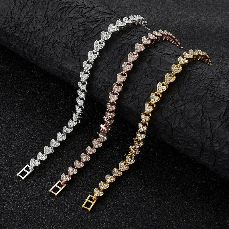 ZAKOL Crystal Rhinestone Heart Tennis Bracelet Encrusted Simple Wedding Jewelry for Women Men Valentine's Day Gift