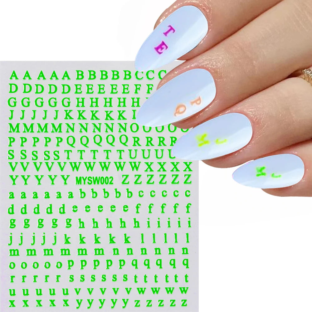1pc Gold Silver English Letter Nail Sticker Black Laser 3D Alphabet Self Adhesive Decal English Words DIY Slider Manicure Decor