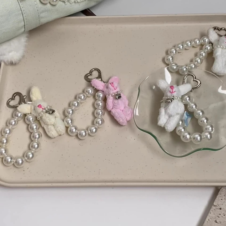 ZAKOL Korean Fashion Imitation Pearl Bear Doll Pendant Keychain Handbag Mobile Phone Accessories Gift for Women Girls