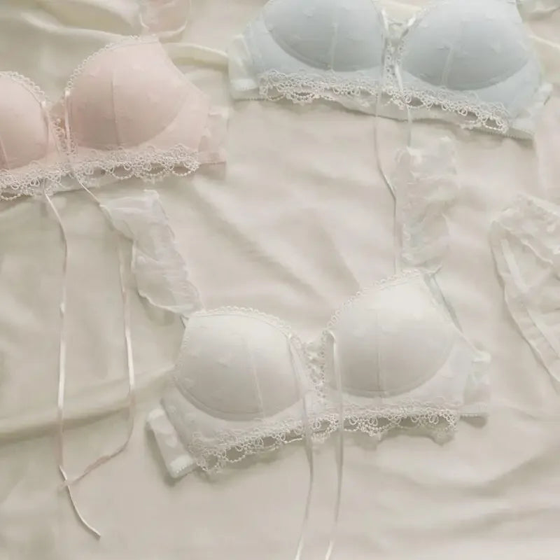 European Style Japanese Lingerie Set, Sweet Heart Pattern Bralette Small Breasts, Comfortable Wireless Anti-Sagging Bra & Brief