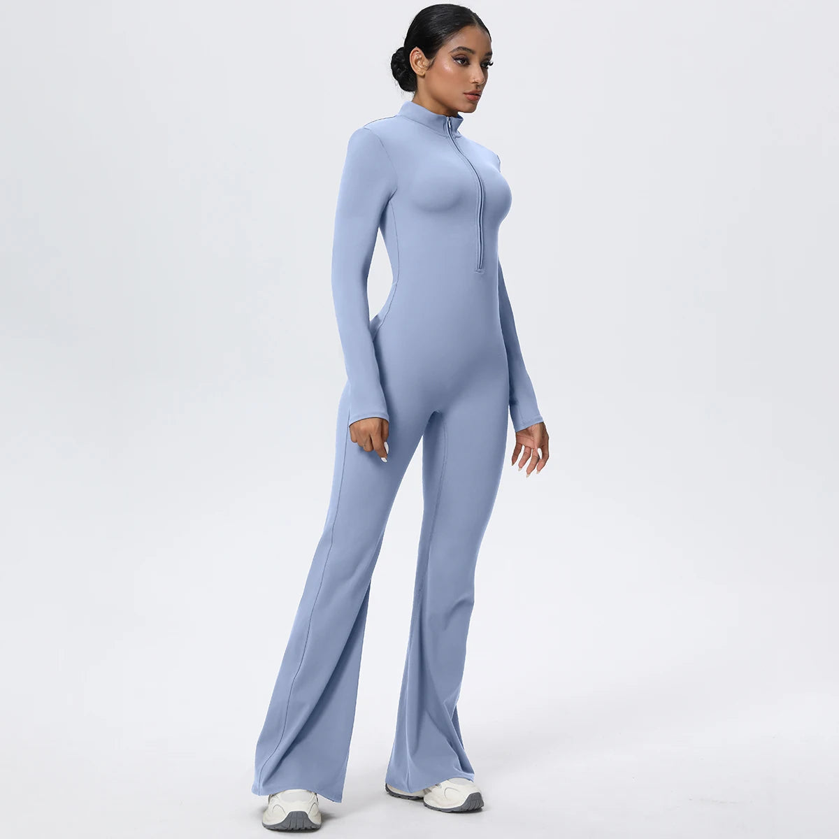 Woman's Fitness Yoga Bodysuit Solid Color Yoga Zipper Long Sleeves Trousers Gym High Strength Exercise Sports Bodysuit Leggings